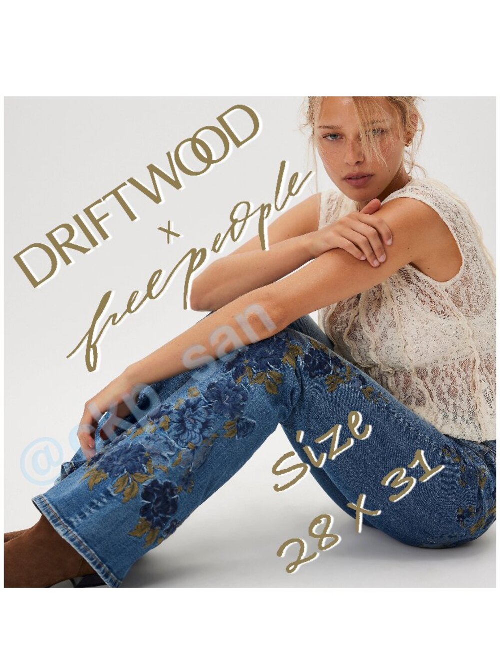 Free People x Driftwood Farrah Embroidered Flare Jeans Sz 28